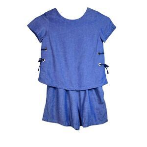 Zara Girls Blue Lace Up Short Sleeve Romper Size 11/12